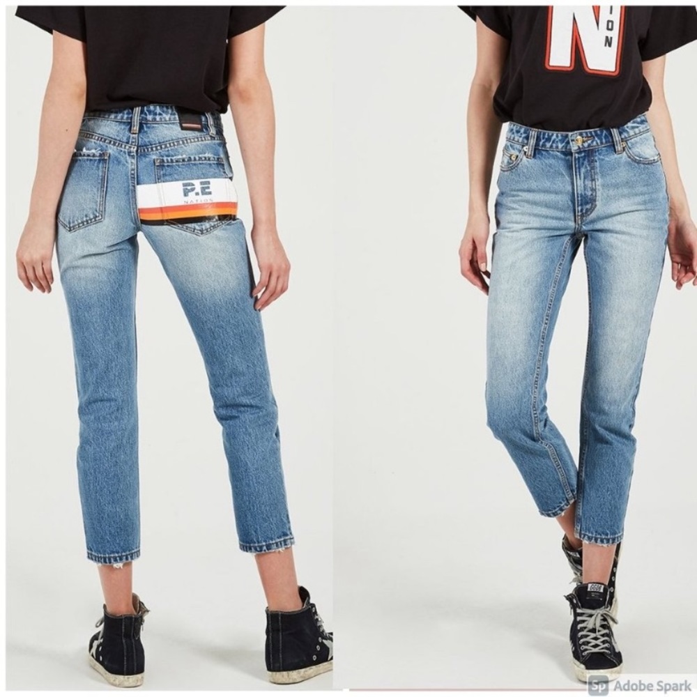 P.E Nation The Colonial Jean Mid-Rise Cropped Denim Jeans Size 27